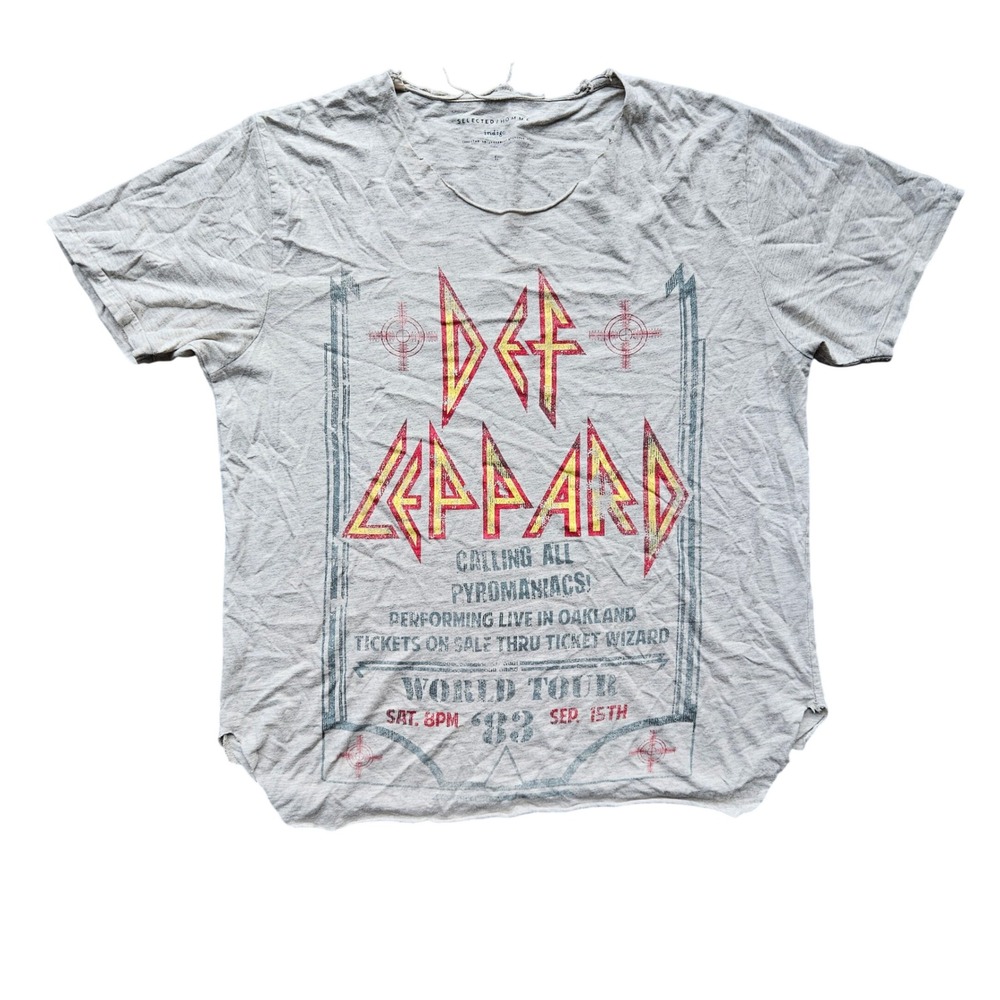 Selected Homme Indigo Def Leppard Pyromania 1983 World Tour Graphic Tee Gray L